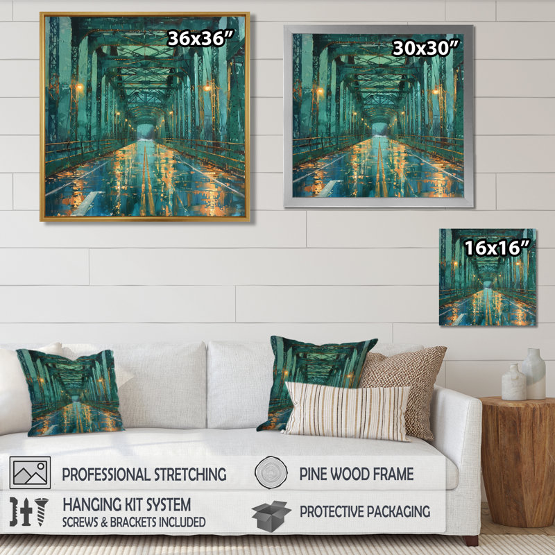 Décoration murale pont vert en acier et jaune Serenity, Toile encadrée blanche avec une seule photo