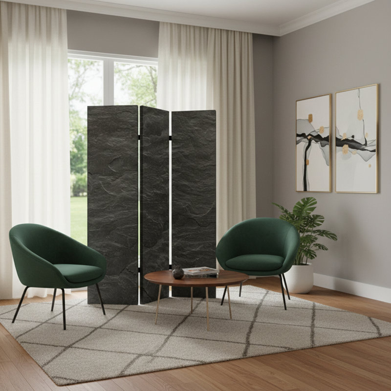 Cloison 72 pouces à trois panneaux pliables en toile grise, 3, 72" H x 48" W x 1" D
