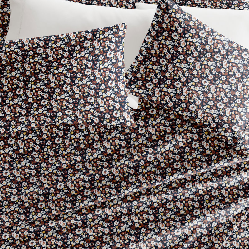 Full Terracotta Floral Microfiber Wrinkle-Proof Sheet Set
