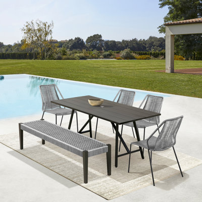 Kiearah Rectangular 7 - Person 71" Long Outdoor Dining Set in Dark Eucalyptus with Gray Rope