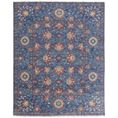 Beall Wool Floral Area Rug in Blue