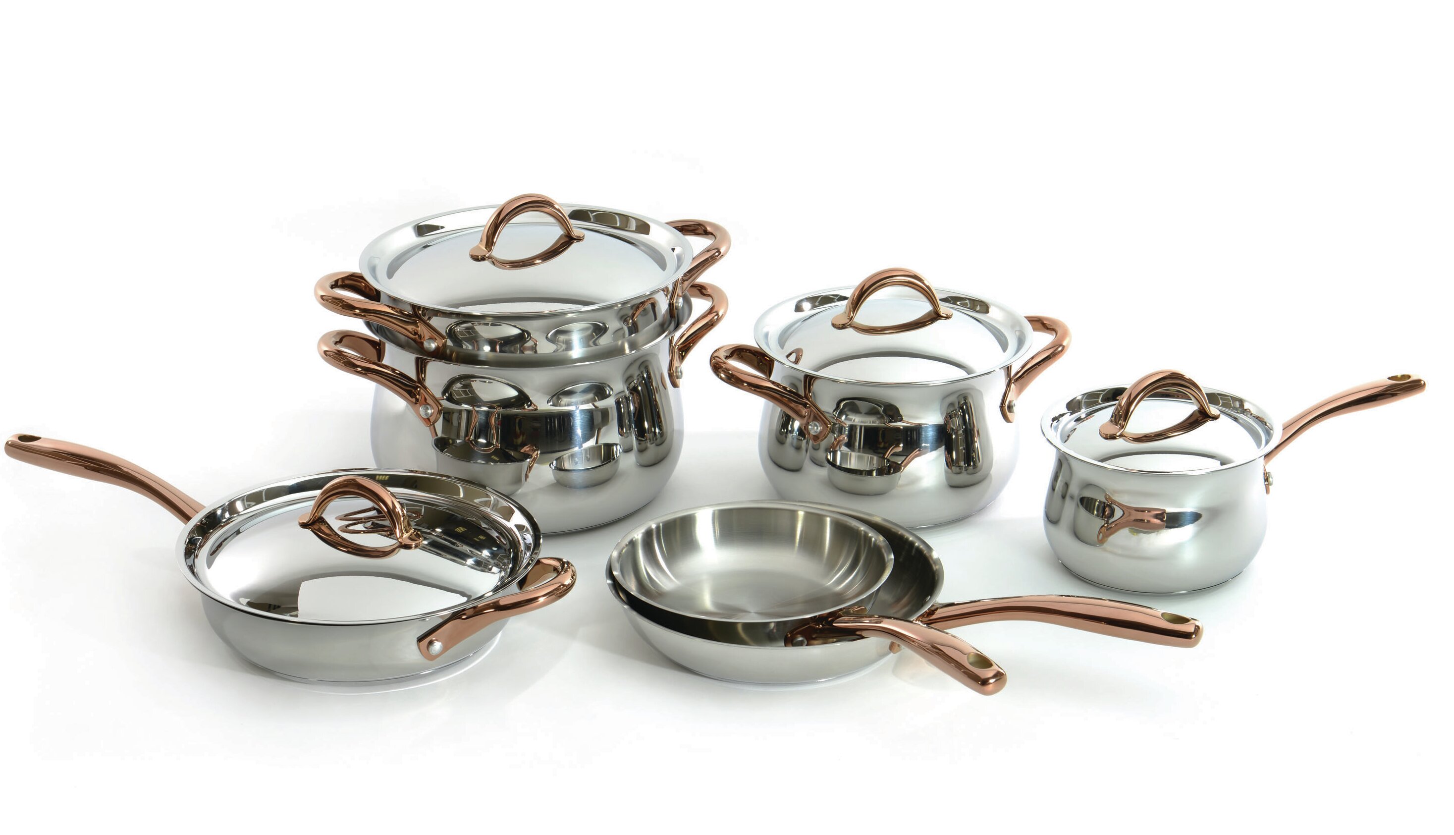 13-Piece Non-Stick Ceramic Cookware Set with Stainless Steel Handles - Rose Gold