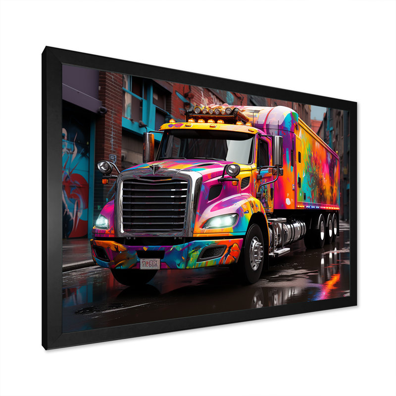 Street Art Semi Trailer Truck I sur toile, Cadre simple noir, H 30 po x l 40 po x P 1,5 po