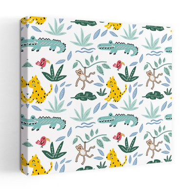 Cheerful Jungle Friends Pattern Playful Abstract Bird Crocodile Monkey Nature Tropical Wall Art Print
