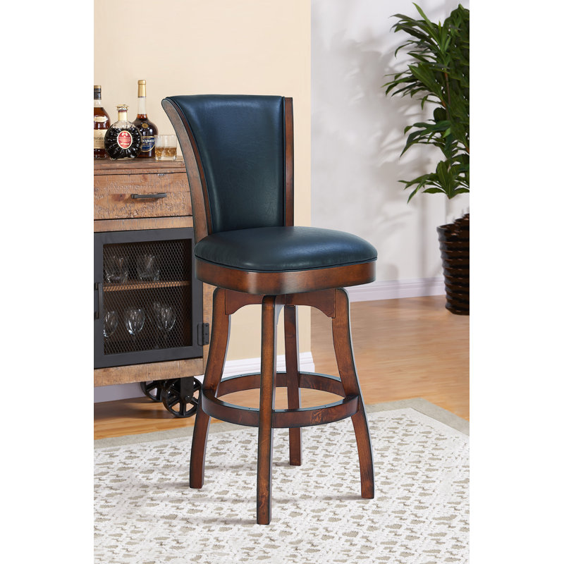 Tabouret de bar / de comptoir pivotant sans accoudoirs en bois et similicuir Shockley, Kahlua, Châtaigne