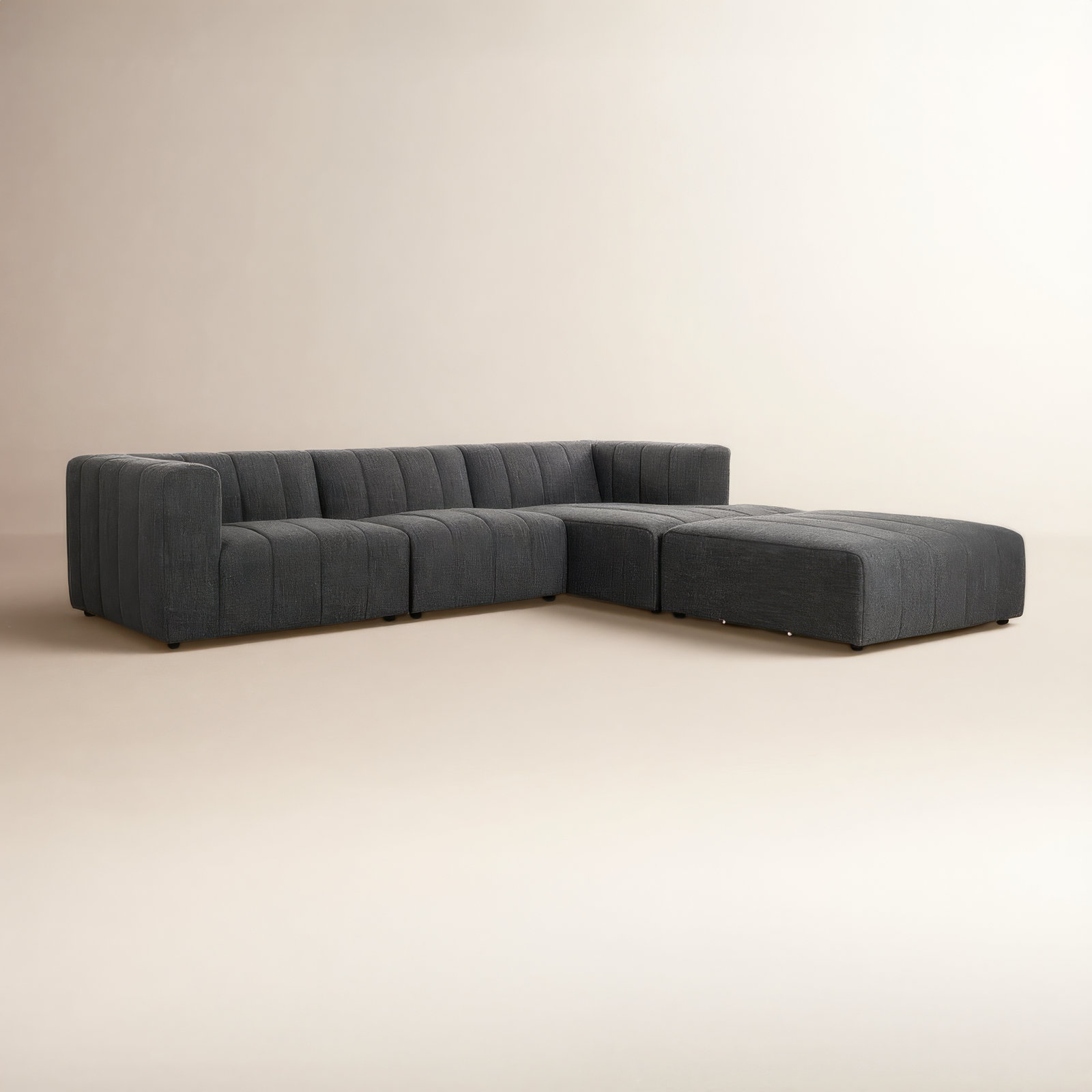 Bowry 110" Wide Sofa & Chaise with Ottoman, Right Hand Facing, Saxon Charcoal Polyester Blend