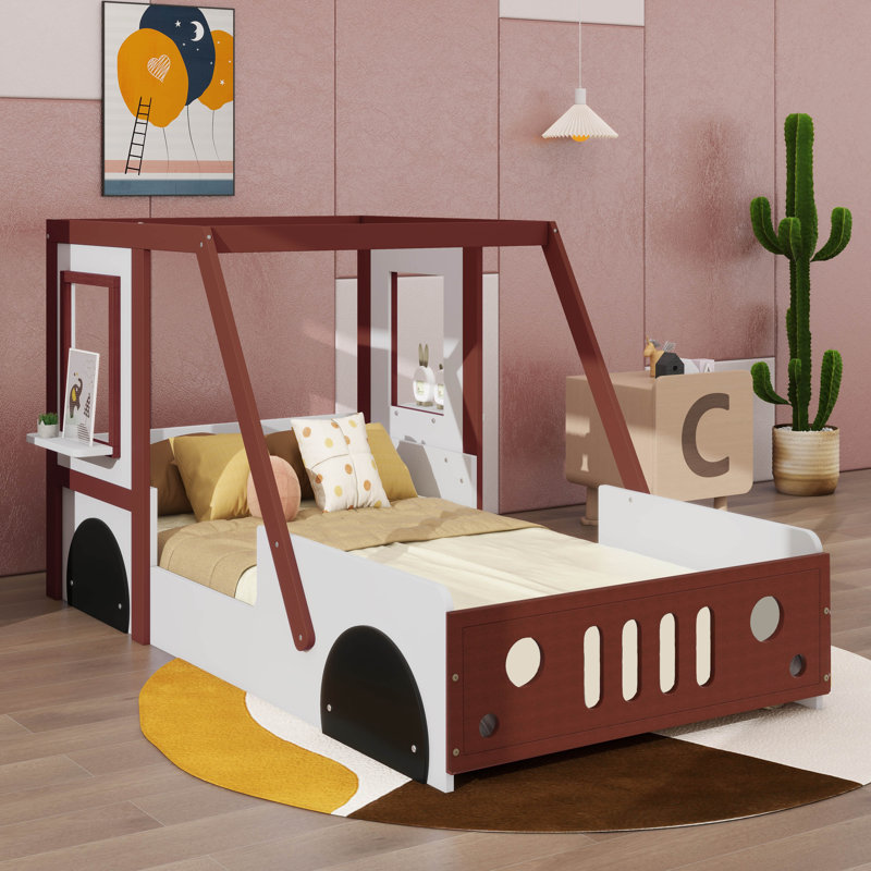 A Fun And Playful Twin-Size Car Bed Designed As A Platform Bed In The Shape Of A Car, Perfect For Kids, And Teenagers