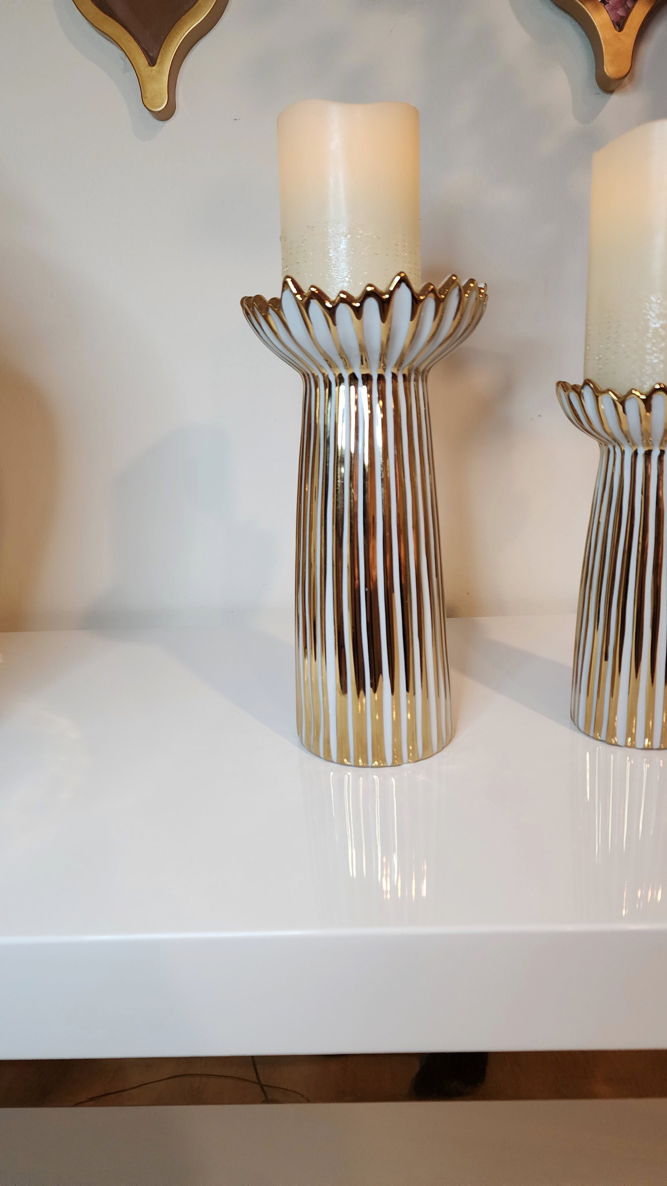 House of Hampton® White & Gold Ceramic Candle Holders | Wayfair