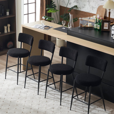De 4 tabourets à base en métal noir avec tissu chaud - Confortable pour la cuisine, la salle à manger, le salon, le bar, la salle à manger et la cuisine