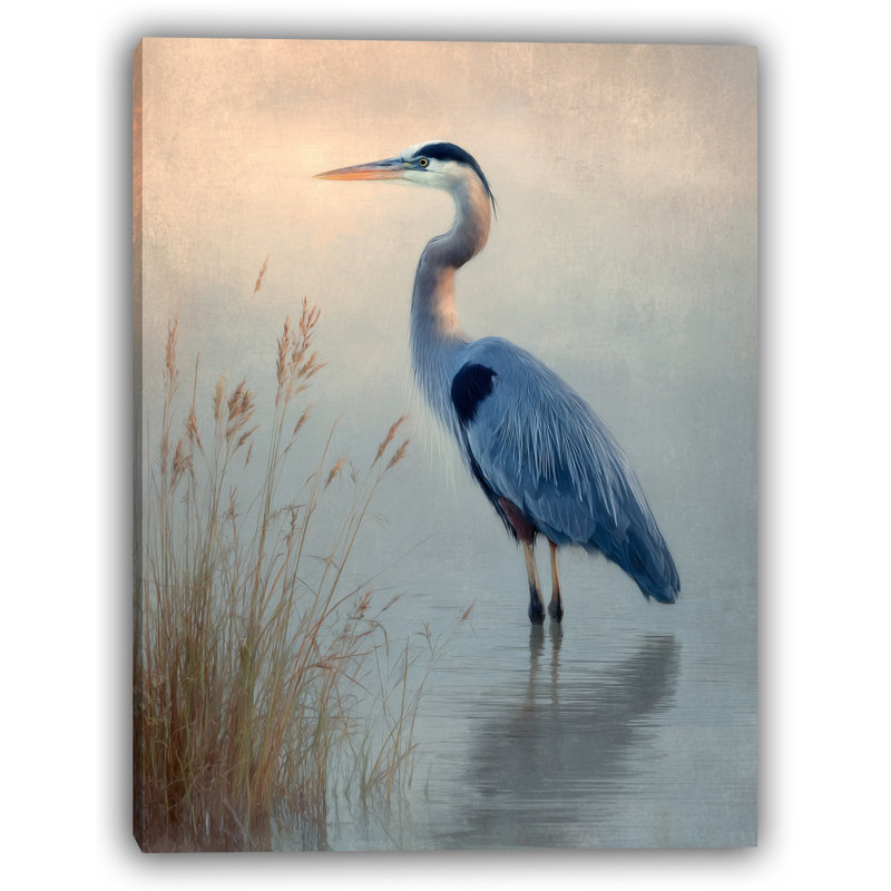 «Silver Dawn Heron», art mural sur toile tendue, H 24 po x l 16 po