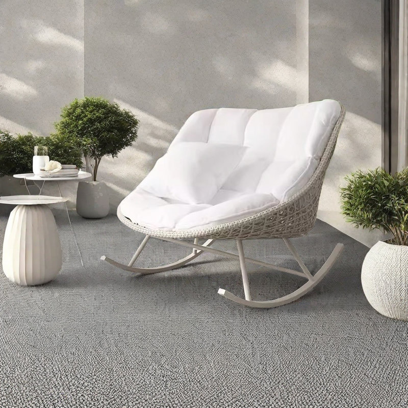 Chaise berçante décontractée simple et moderne, Blanc, Blanc cassé