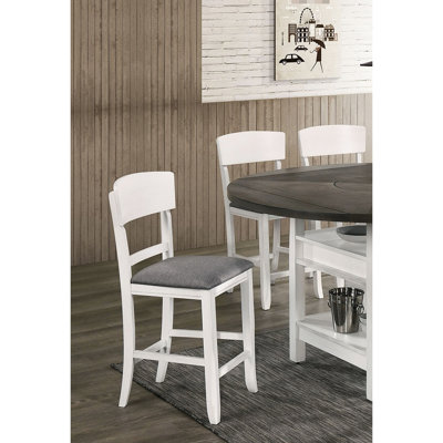 De 2 chaises de salle à manger à hauteur de comptoir - siège rembourré en bois massif blanc et tissu gris pour chambre moderne, gris, bois, siège, look de style design