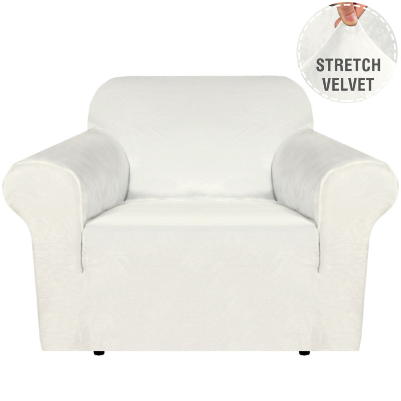 Housse luxueuse pour fauteuil en velours extensible moelleux pour fauteuil, Ivoire ivoire