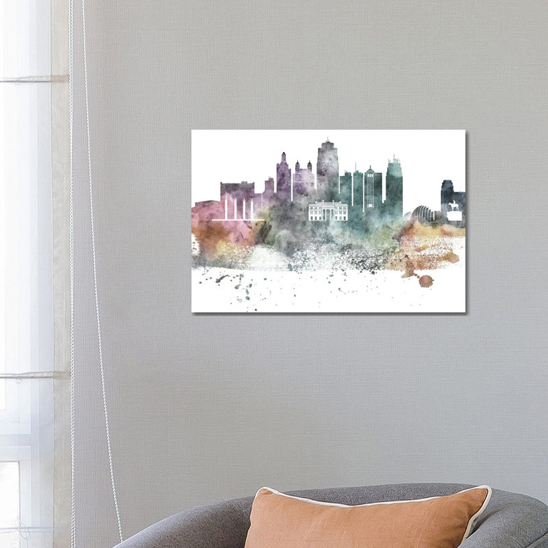 Kansas City Pastel Skylines 1 Piece Wrapped Canvas Painting, 66.04 cm H x 45.72 cm W