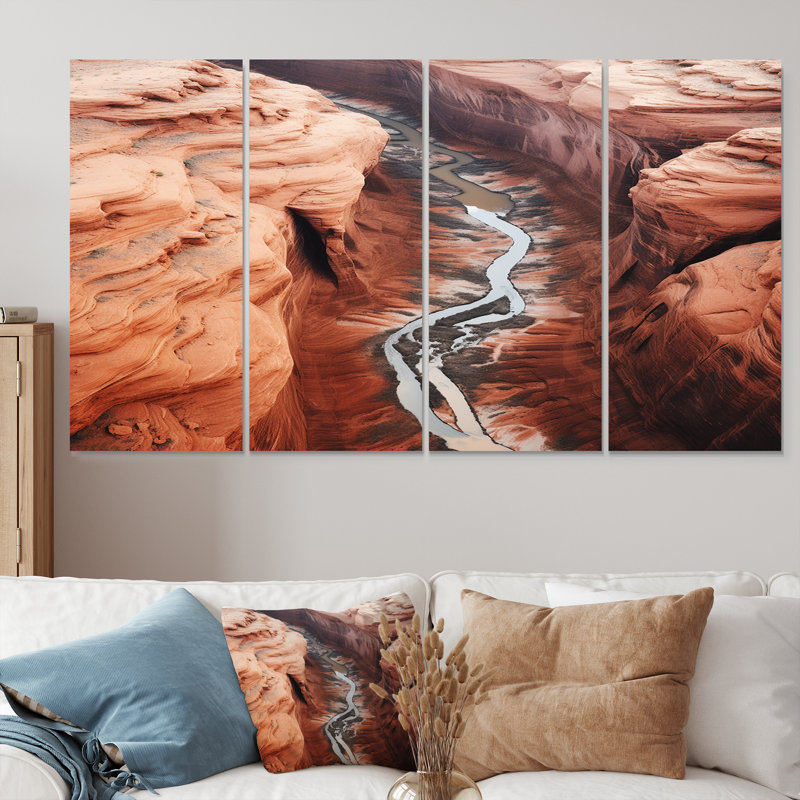 Vue aérienne de la vallée de la montagne - art mural Canyon 4 pièces, H 28 po x l 48 po