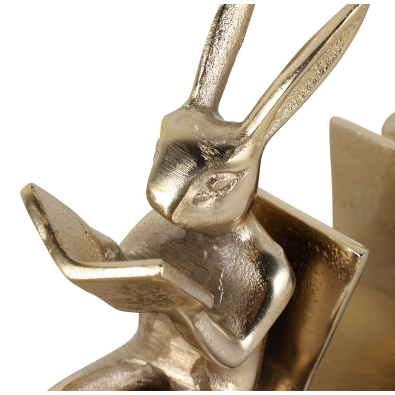 Serre-livres décoratifs en forme de lapin pour la maison et le bureau - Serre-livres animaux modernes pour une touche d'élégance sur une étagère ou un bureau - Lot de 2, 12,5 cm, doré