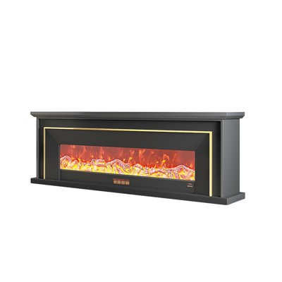 American Style Oak Solid Wood Fireplace TV Stand, Black/White Dual Color Options, Simulated Flame Electric Heater Decorative Cabinet