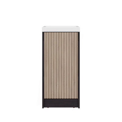 Meuble-lavabo sur pied et armoire avec lavabo en résine Syracuce, rangement compact pour salle de bain avec une porte et 2 tablettes intérieures