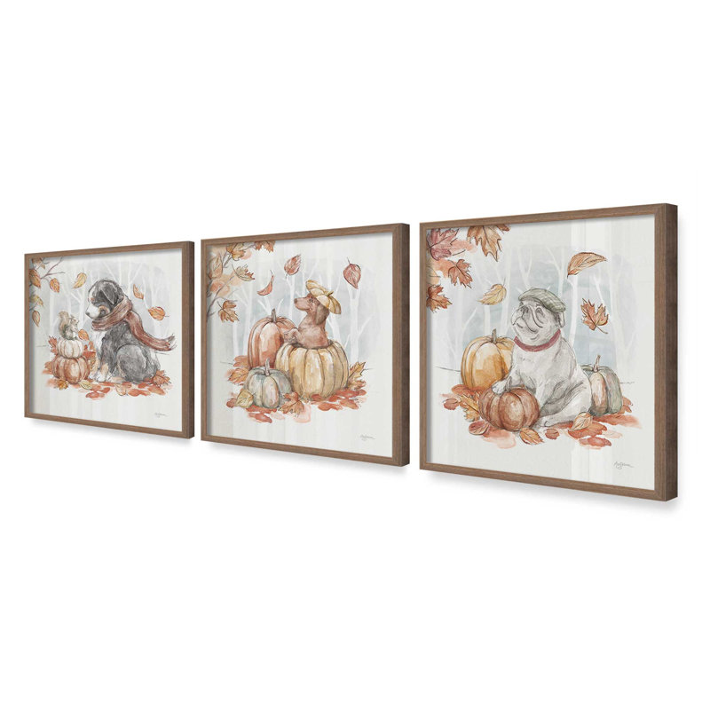 Ensemble de 3 reproductions de citrouilles, Noyer, 16 po x 16 po