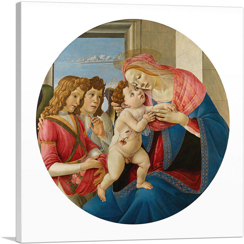 La Vierge et l'enfant avec deux anges - 1490 - reproduction, H 18 po x l 18 po x P 1,5 po