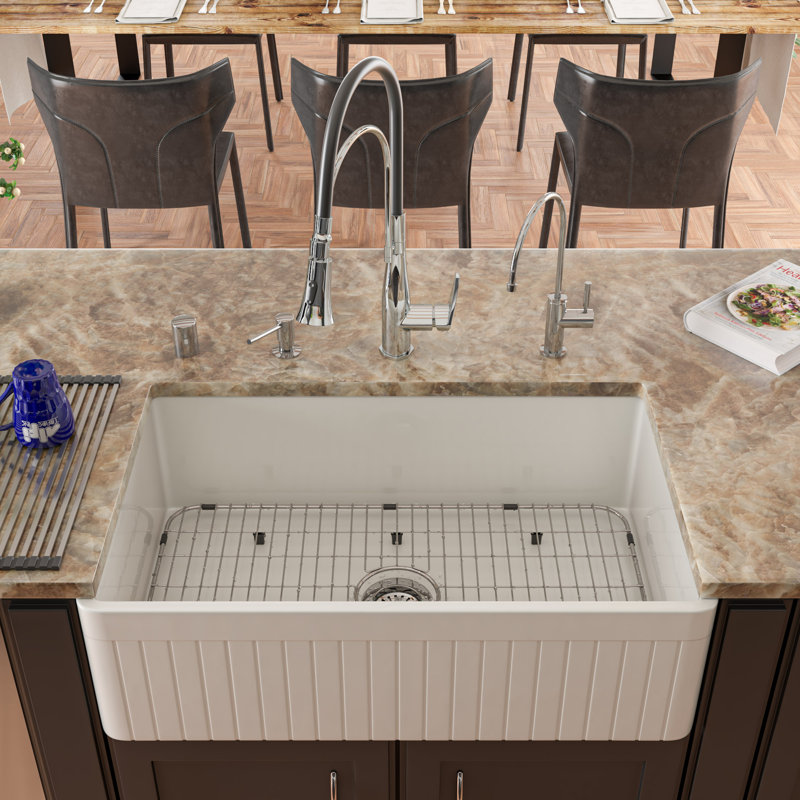 33'' L Single Bowl Fireclay Kitchen Sink, White