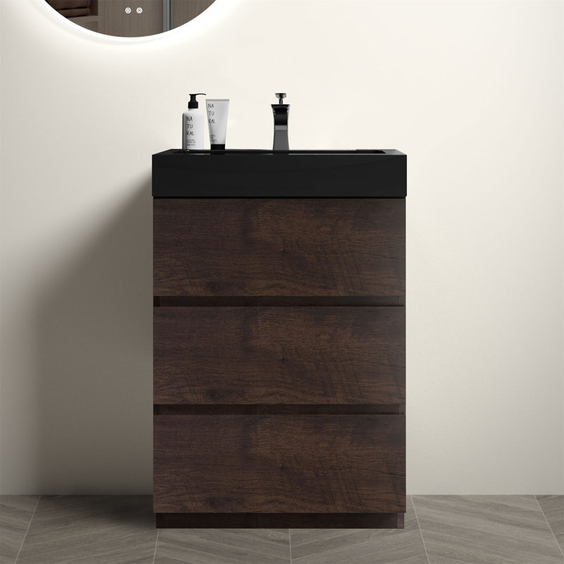 Alice Bathroom Vanity With Sink, 36", Black, Walnut
