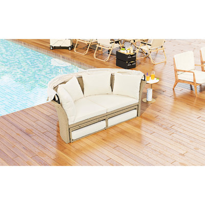 Lit de jour d'extérieur avec tissu confortable et auvent - Housse de patio convertible beige