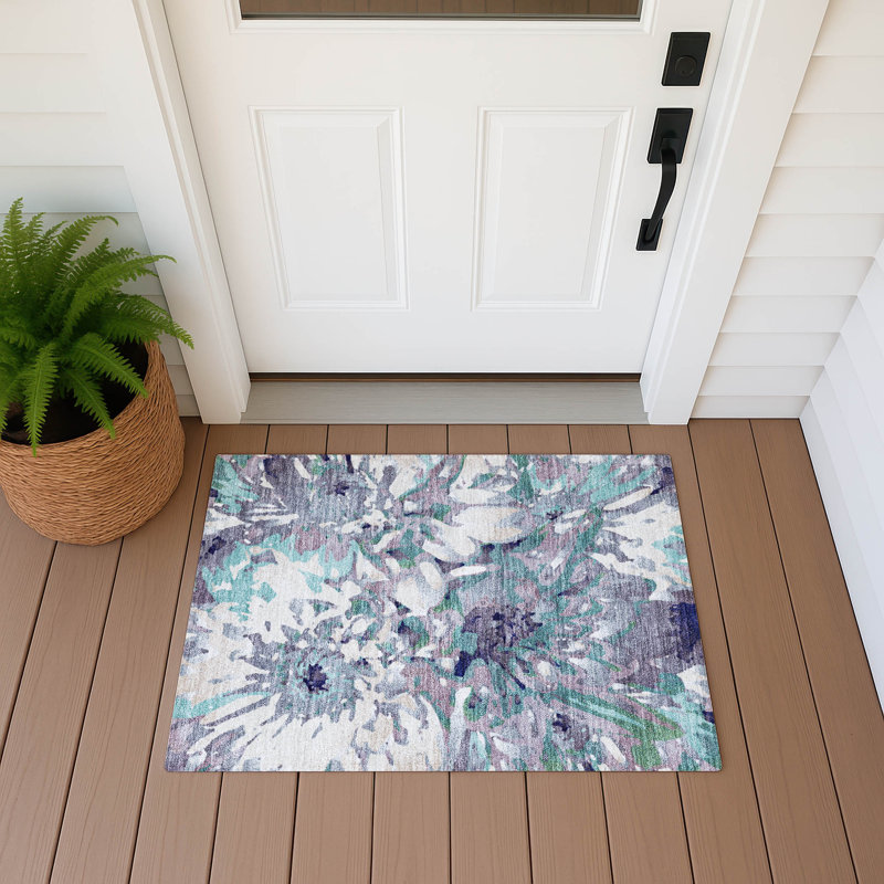Machine Washable Indoor/Outdoor Molewski ACN2340 Floral Rug, Rectangle 1'8" x 2'6"