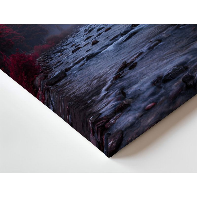 Toile, "Mystical Forest Scene At Dusk Domated By Vibrant Red", art mural, H 14 po x l 11 po