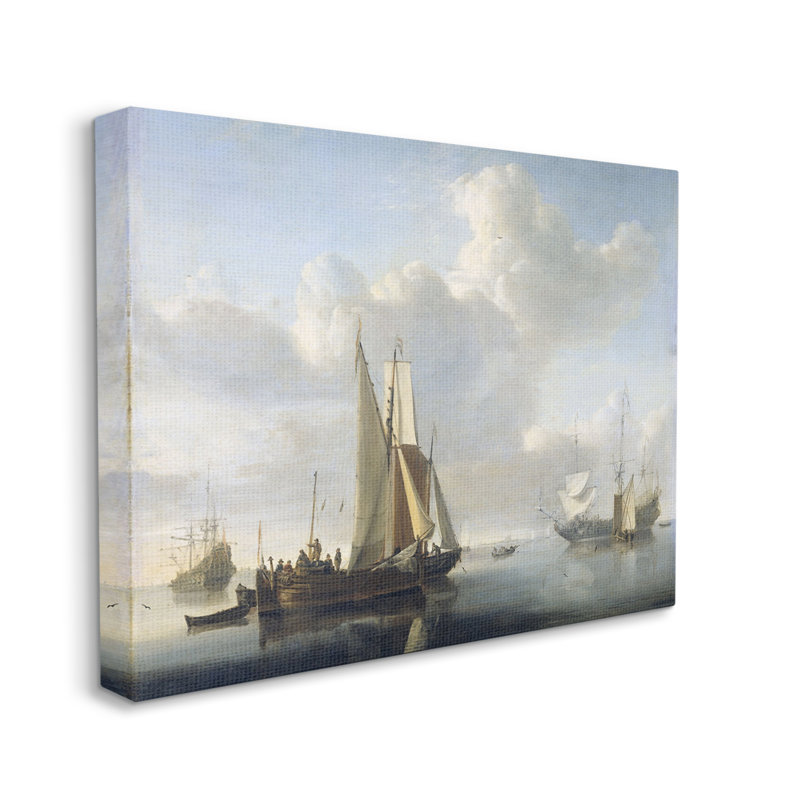 Navires avant le rivage, peinture classique sur toile - Peinture sur toile, H 16 po x l 20 po x P 1,5 po, Toile tendue