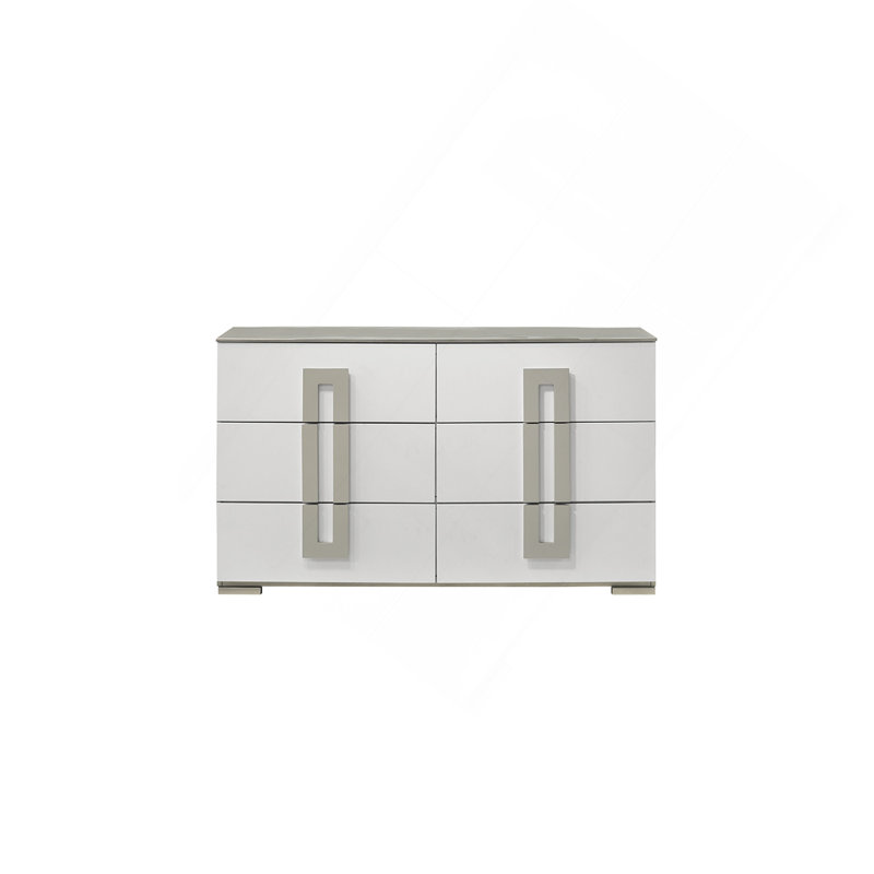 Commode à 6 tiroirs de style contemporain Olivia en bois blanc.