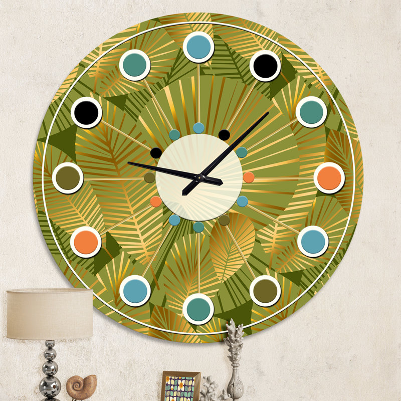 Golden Leaves I - horloge murale moderne Mid-Century, Moyenne