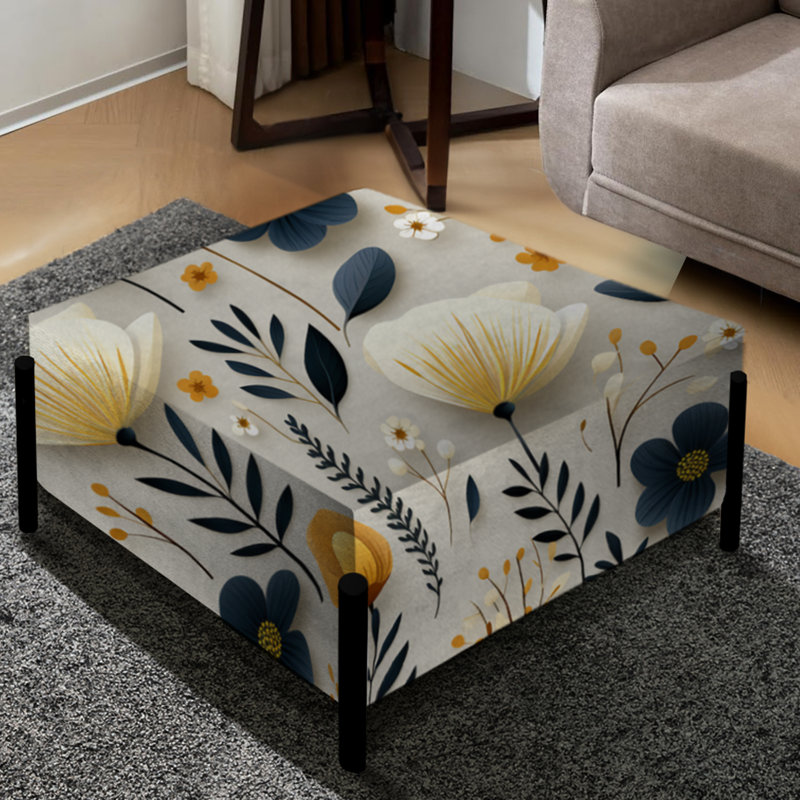 Beige Begonia Botanicals Collage - grand repose-pieds carré floral