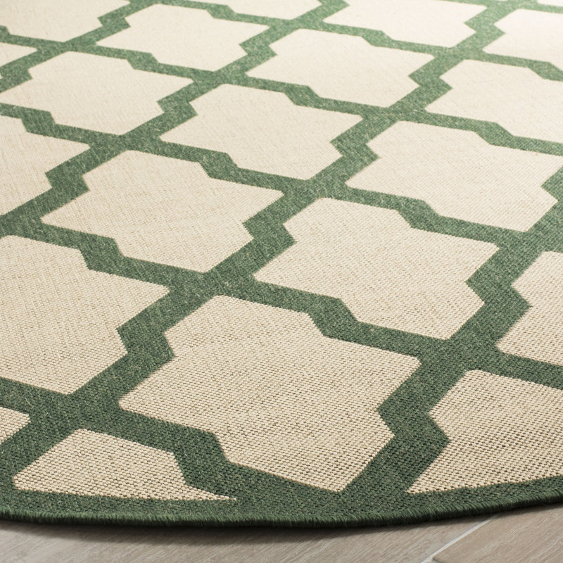 Tapis crème / vert Ferrill, Rond 6 pi 7 po