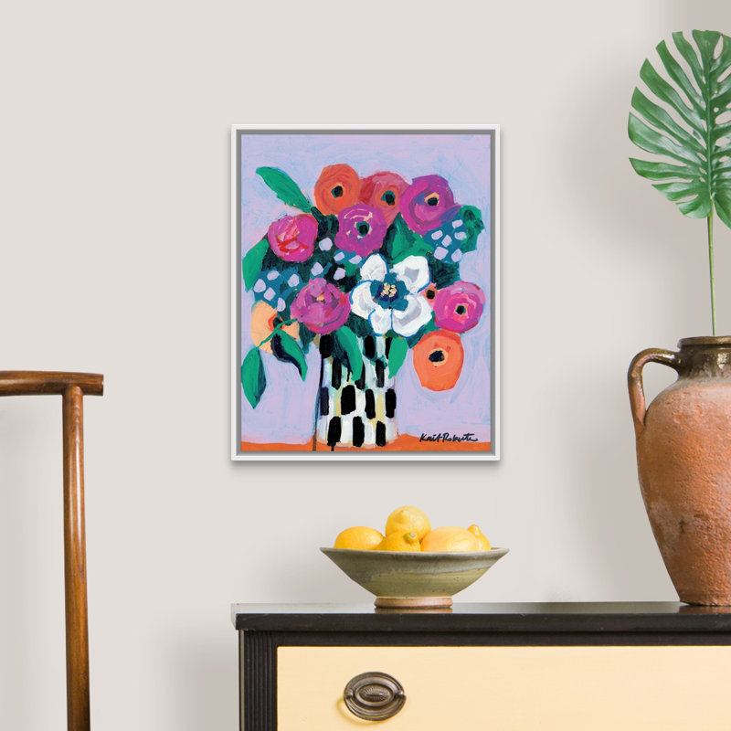 « Bouquet on Lilac » par Kait Roberts, reproduction d’art sur toile, Cadre blanc, H 22 po x l 18 po x P 1,75 po