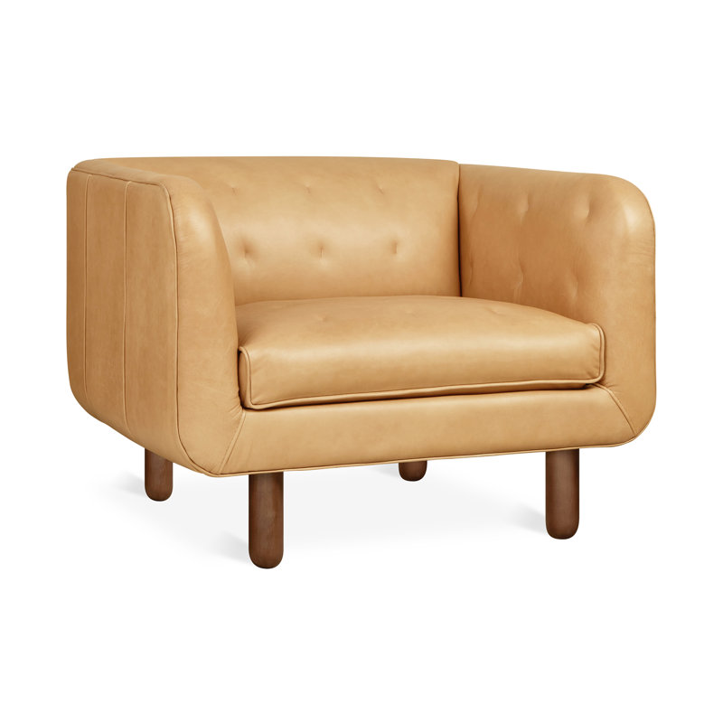 Fauteuil Beaconsfield en cuir noyer whisky, Cuir véritable jaune