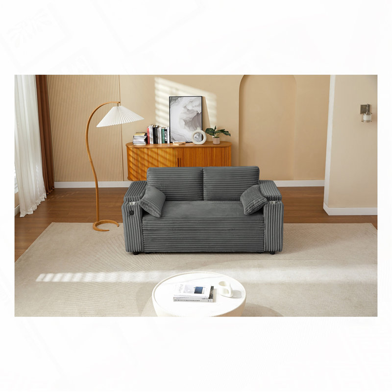 Canapé-lit en tissu Corduroy, Gris foncé