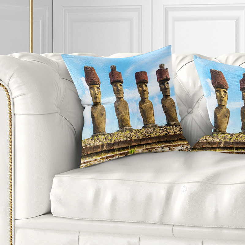 Moai avec housse de coussin carré Portrait Photo, 16 po x 1 po