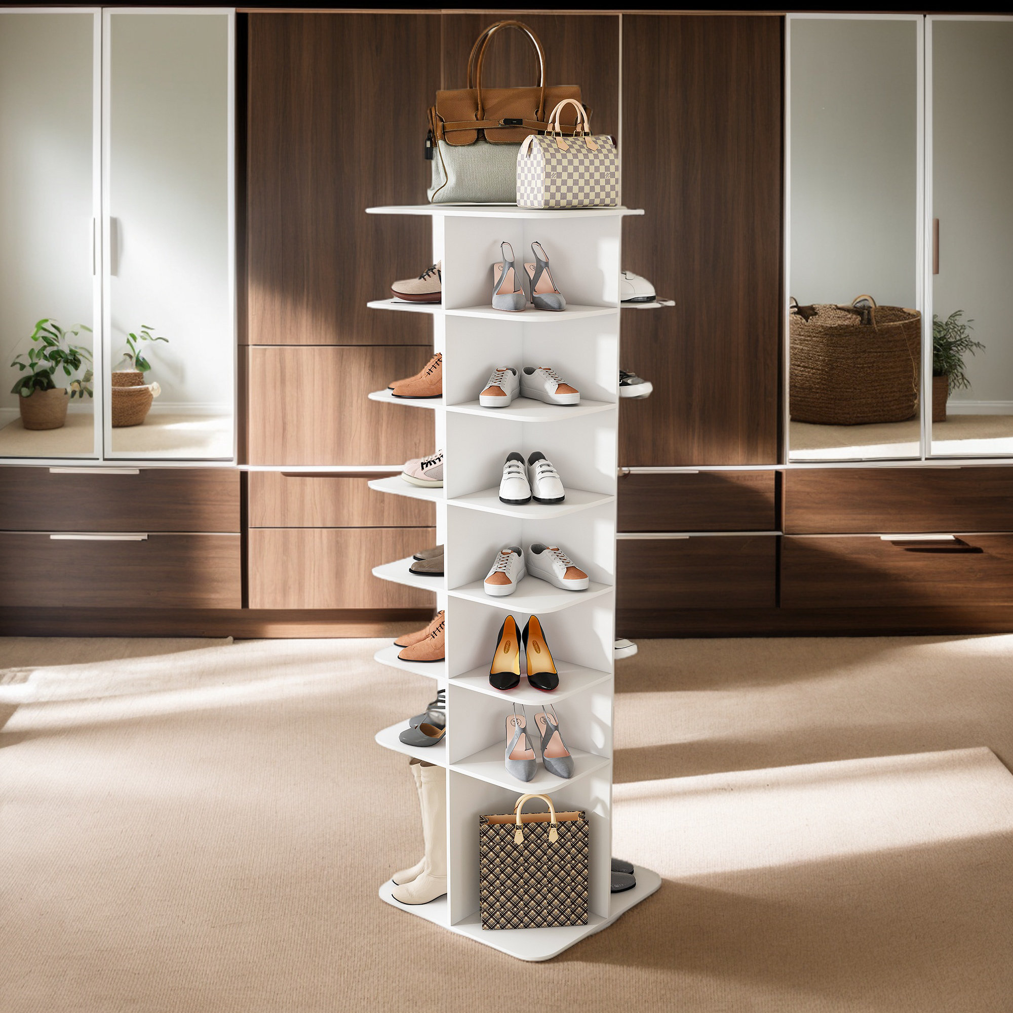 Hokku Designs 360° Rotating Shoe Rack Tower,7-Tier Spinning Shoe ...