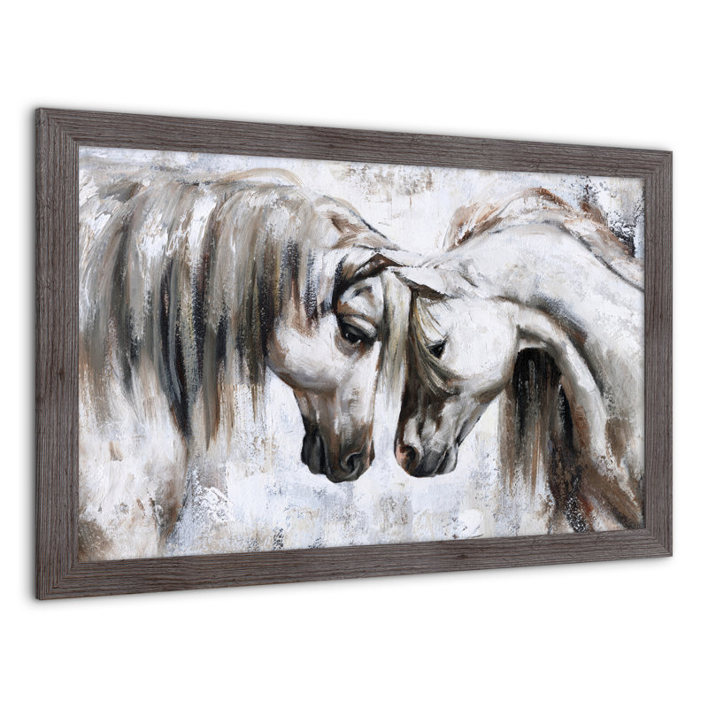 Nuzzling Horses - Peinture sur toile, H 24 po x l 36 po x P 0,75 po, Cadre photo gris en acrylique
