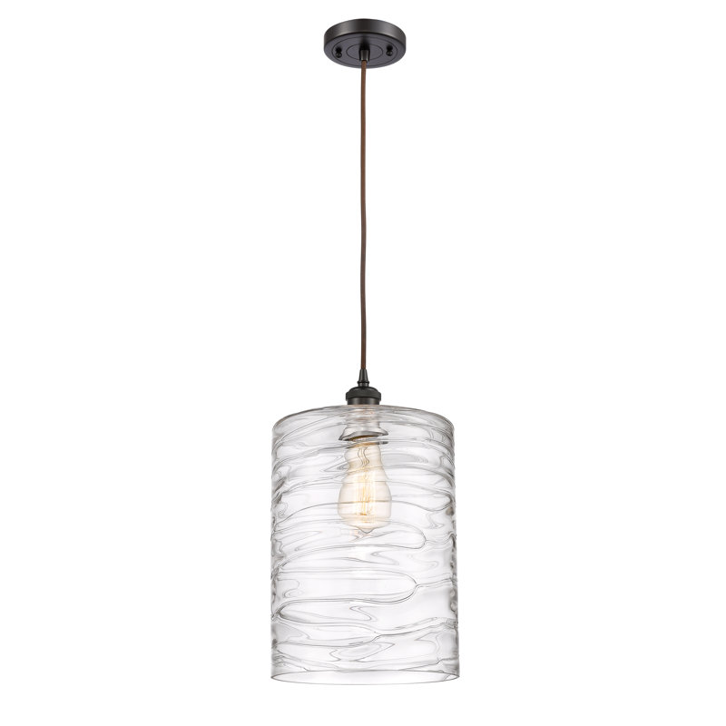 Luminaire suspendu tambour simple à 1 lumière Malcolm, H 14 po x l 9 po x P 9 po, Bronze huilé