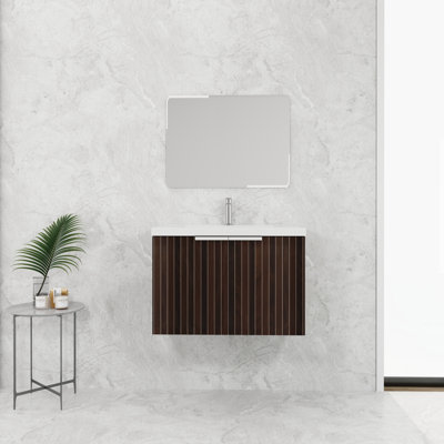 Meuble-lavabo de 30 pouces avec lavabo en résine, portes à fermeture en douceur, conception à fixation flottante