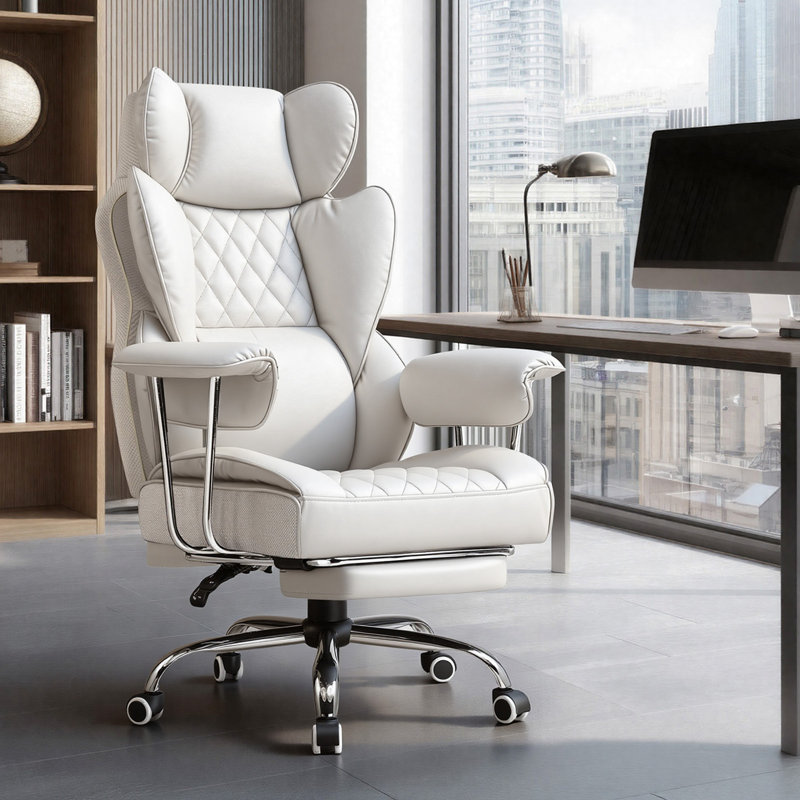 Inbox Zero Adjustable Reclining Ergonomic Faux Leather Swiveling PC & Racing Game Chair, White