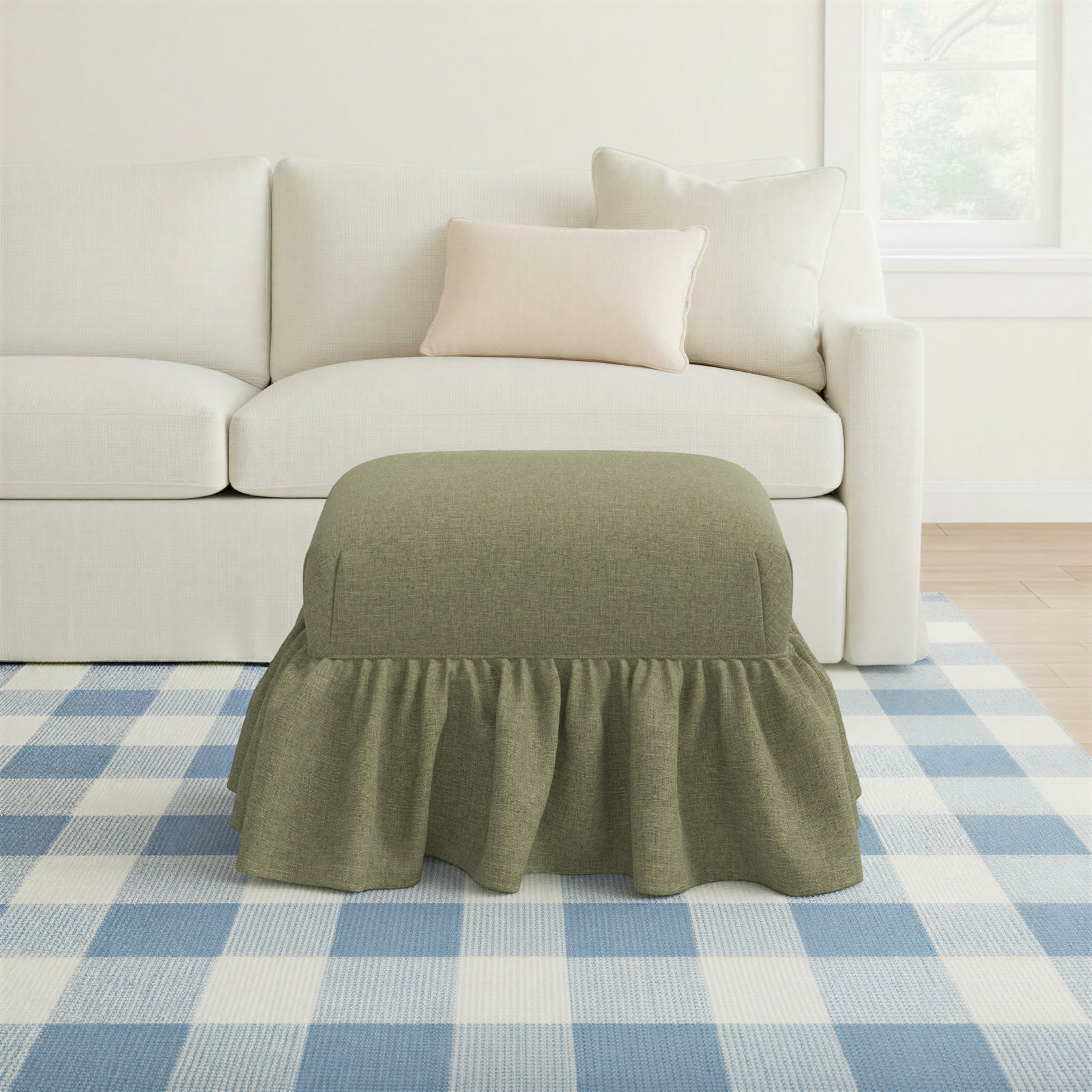 Stoffer Home x Cloth & Co. June Ottoman, Zuma Laurel Textured Linen