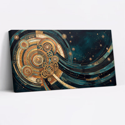 Art mural en bronze, engrenages en bronze et bleu sarcelle