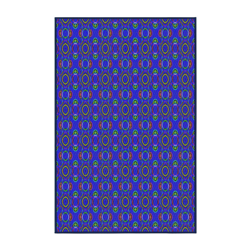 Tapis décoratif bleu géométrique, Rectangle 5 pi x 7 pi