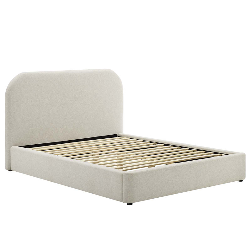 Ivory Velvet Upholstered Full Bed Frame with Curved Headboard