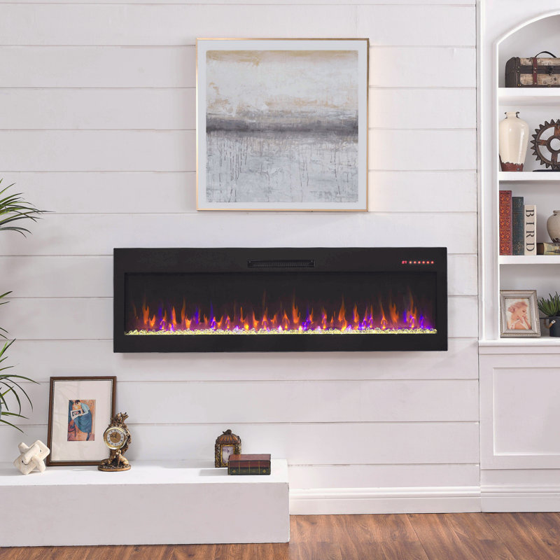 60" Electric Fireplace, Recessed And Wall-Mounted Fireplace