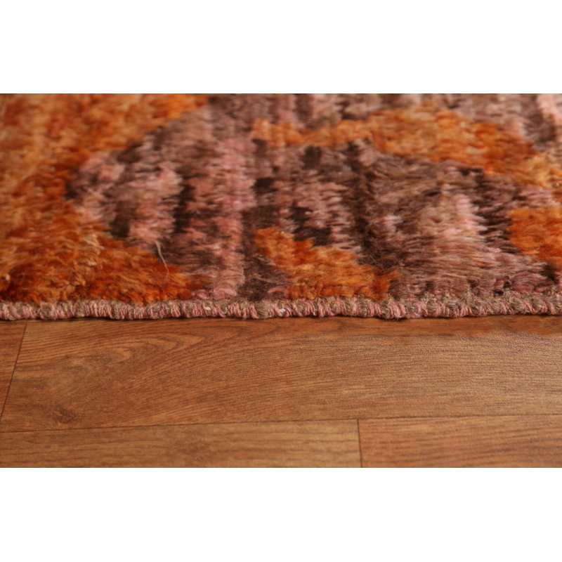 Tapis bleu / rouge / brun en laine noué à la main de conception unique 8 pi 3 po x 9 pi 10 po New Age