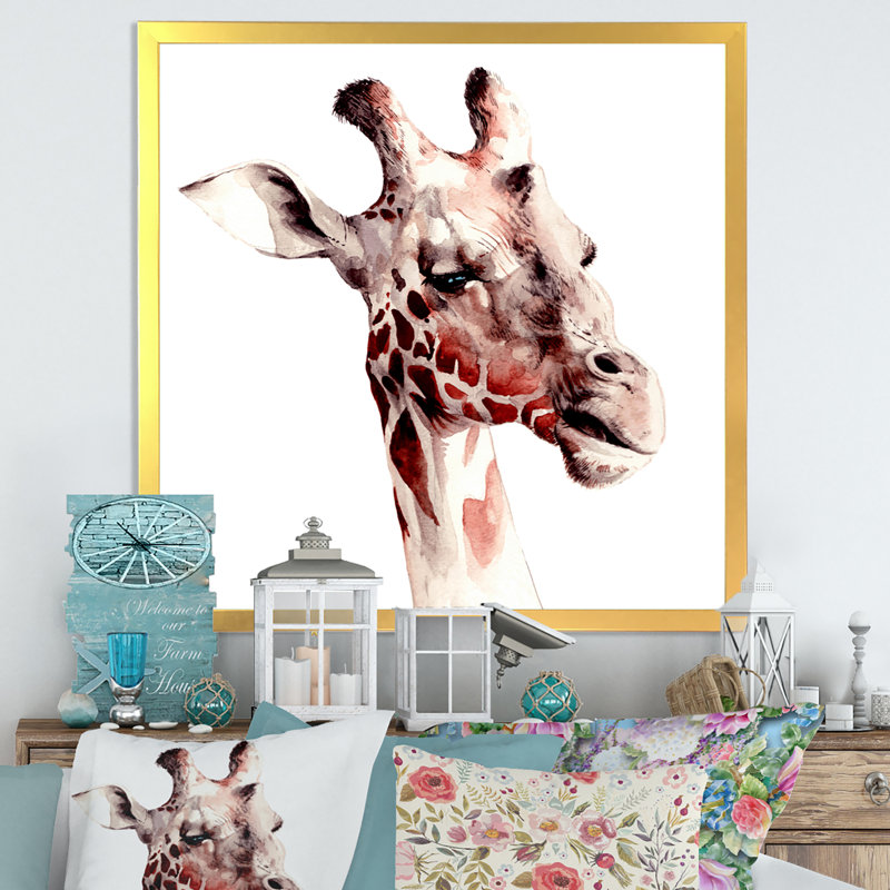 Portrait d'une girafe - sur, Impression dorée sur toile encadrée, 30" H x 30" W x 1" D
